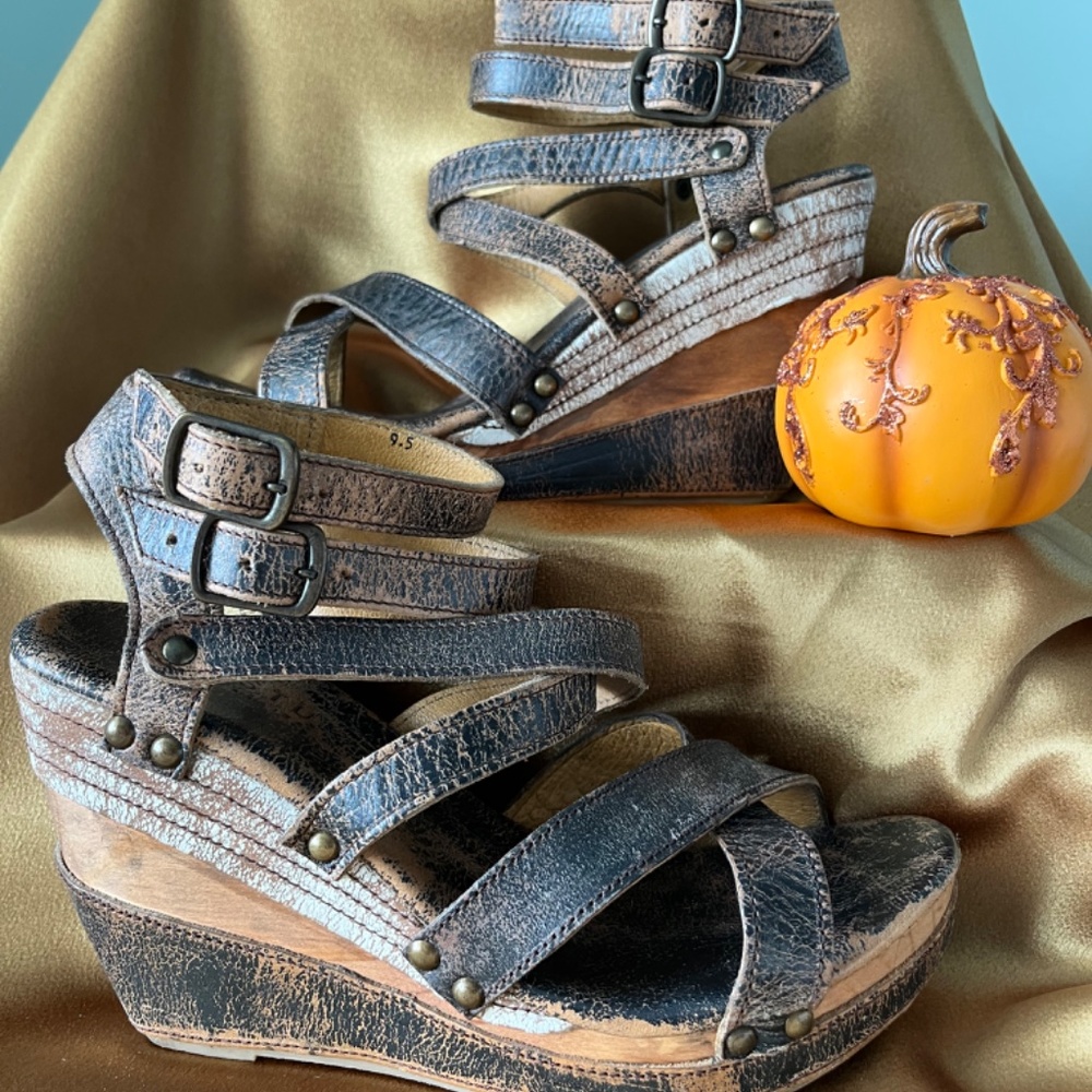 Bed Stu Juliana Wooden Wedge Platform Sandals 9.5 - Picture 5 of 13